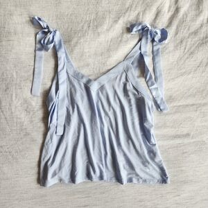 Nordstrom Baby Blue Tie Sleeves Top